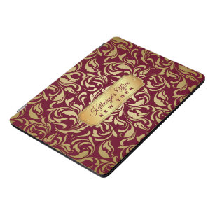 Monogram Gold Flourish Burgundy Luxe Nameplate iPad Pro Cover