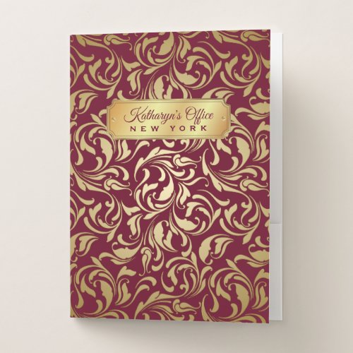 Monogram Gold Flourish Burgundy Luxe Nameplate Pocket Folder