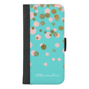 Monogram Gold Foil and Rose Gold Confetti iPhone 8/7 Plus Wallet Case