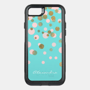 Monogram Gold Foil and Rose Gold Confetti OtterBox Commuter iPhone SE/8/7 Case