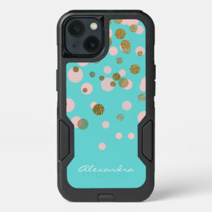 Monogram Gold Foil and Rose Gold Confetti iPhone 13 Case