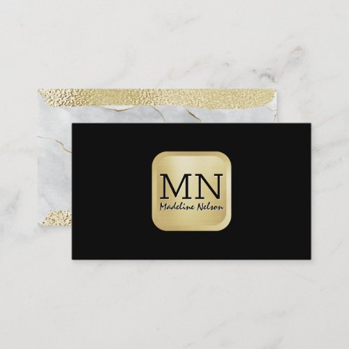 Monogram  Gold Foil Brushed  Marble Business Card