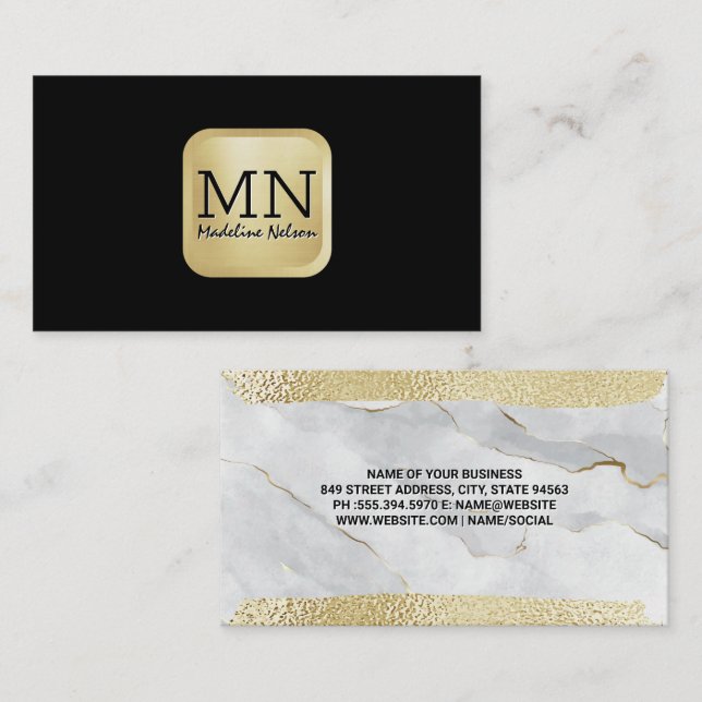 Monogram | Gold Foil Brushed | Marble Business Card (Front/Back)
