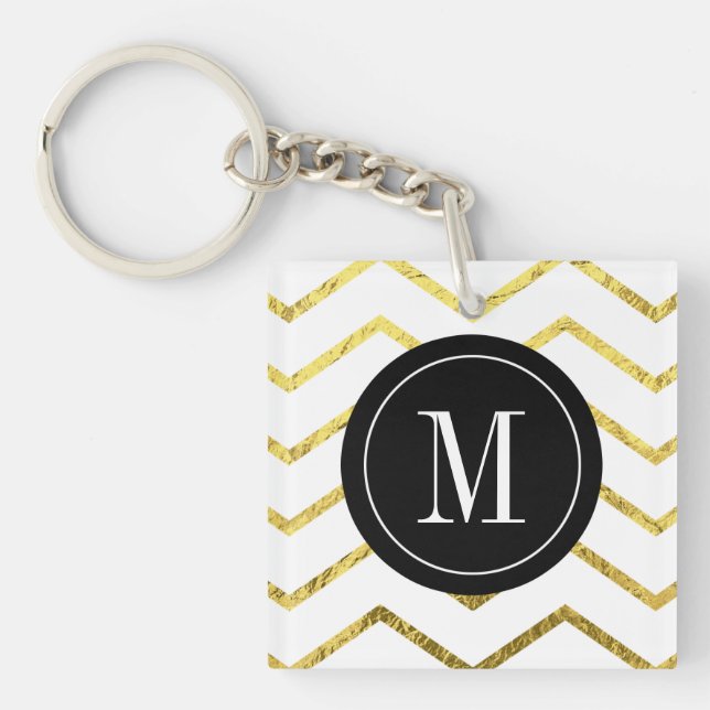Monogram Gold Foil Chevron Keychain (Front)