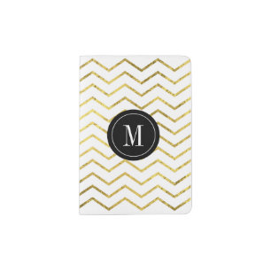 Monogram Gold Foil Chevron Passport Holder