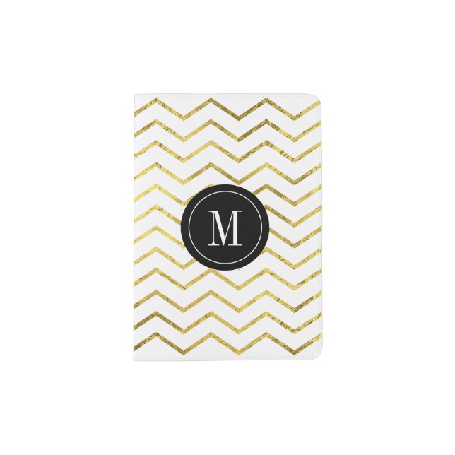 Monogram Gold Foil Chevron Passport Holder (Front)