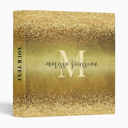 Monogram Gold Foil Glitter Script 3 Ring Binder