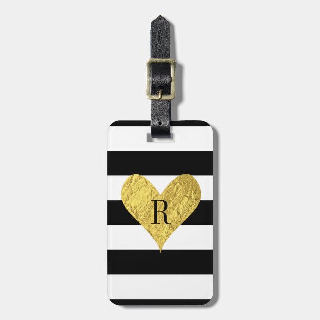 Monogram Gold Foil Heart Luggage Tag (Front Vertical)