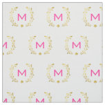 Monogram Gold Foil Laurel &amp; Spade Fabric
