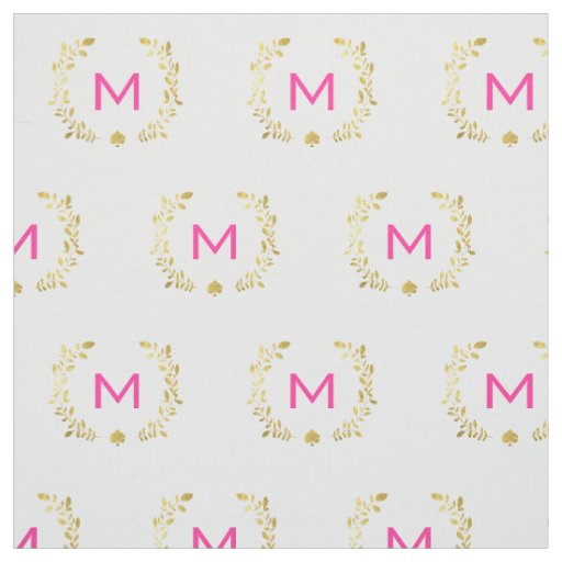 Monogram Gold Foil Laurel & Spade Fabric