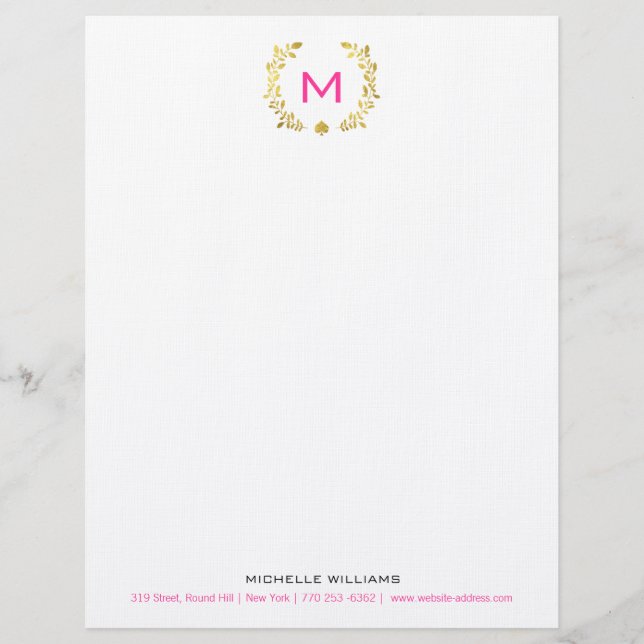 Monogram Gold Foil Laurel & Spade Letterhead (Front)
