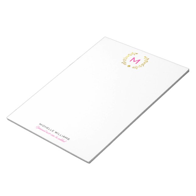 Monogram Gold Foil Laurel & Spade Notepad (Angled)