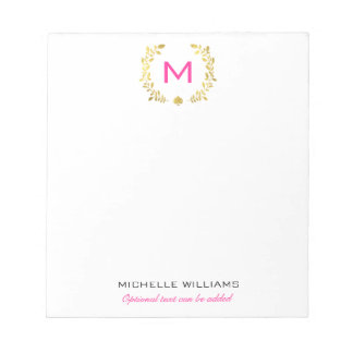 Monogram Gold Foil Laurel & Spade Notepad