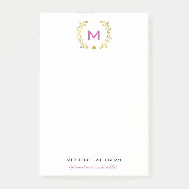 Monogram Gold Foil Laurel & Spade Post-it Notes (Front)