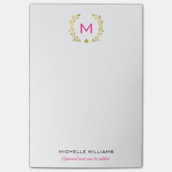 Monogram Gold Foil Laurel & Spade Post-it Notes by byDania at Zazzle