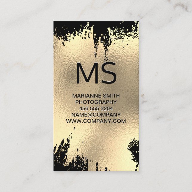Monogram | Gold Foil Spatter Black Background Business Card (Front)