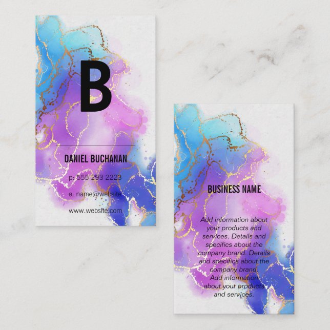 Monogram | Gold Foil | Watercolor Business Card (Front/Back)