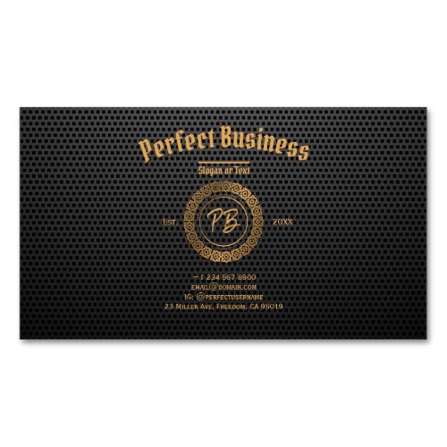 Monogram Gold Frame Black Professional Luxury Chic Business Card Magnet