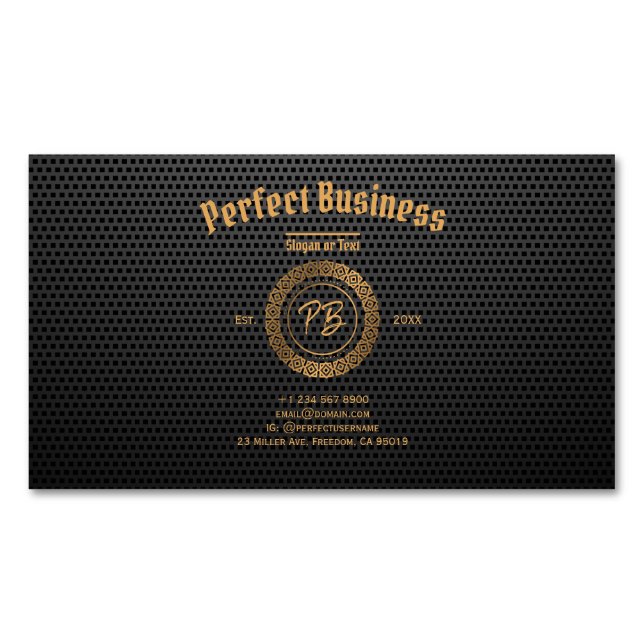 Monogram Gold Frame Black Professional Luxury Chic Business Card Magnet (Front)