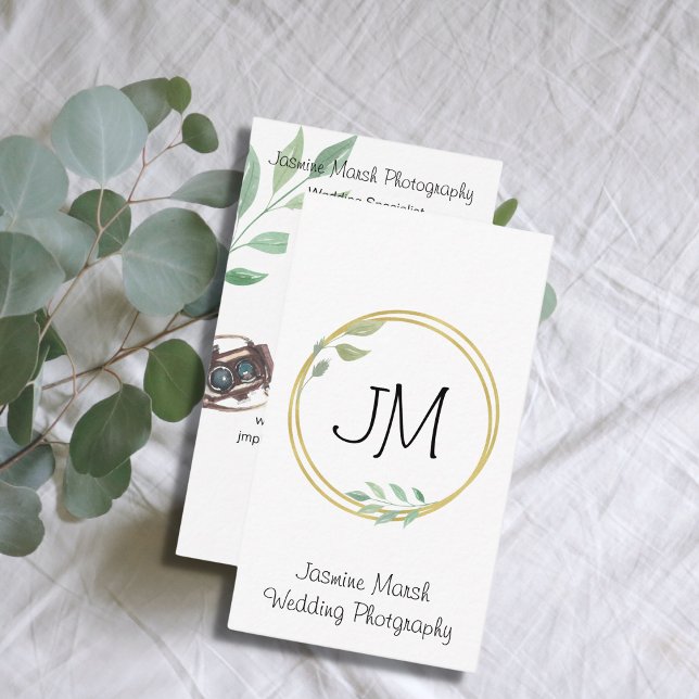 Monogram Gold Frame Photographer QR Vertical Business Card (Creator Uploaded)