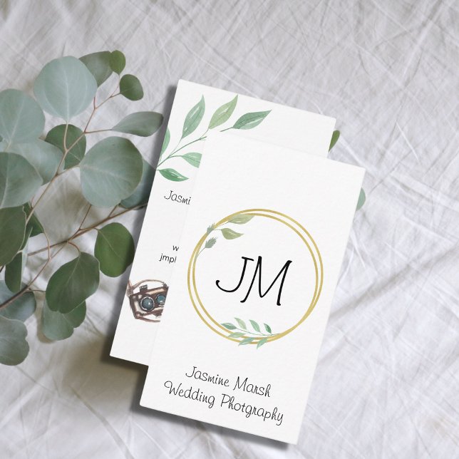 Monogram Gold Frame Wedding Photographer Vertical Business Card (Creator Uploaded)