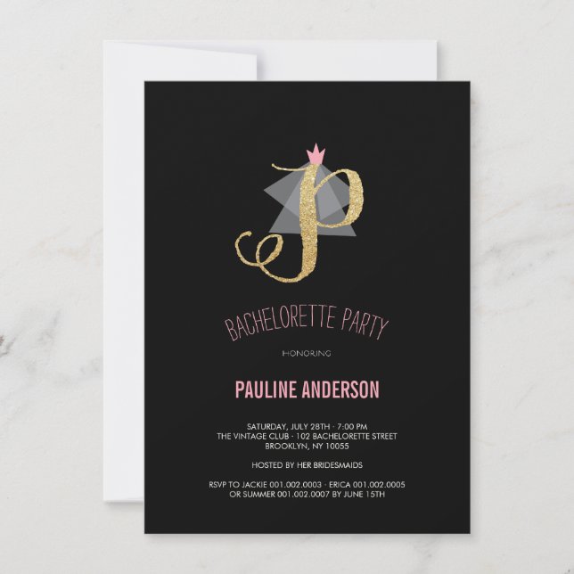 Monogram Gold Glitter Bachelorette Party Invite (Front)
