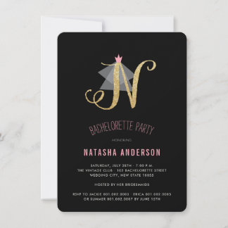 Monogram Gold Glitter Bachelorette Party Invite