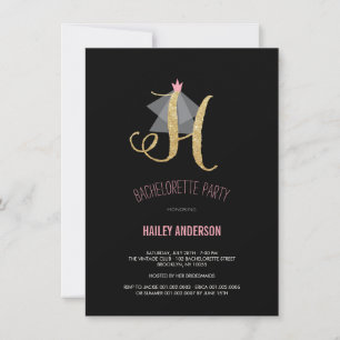 Monogram Gold Glitter Bachelorette Party Invite