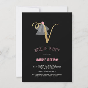 Monogram Gold Glitter Bachelorette Party Invite