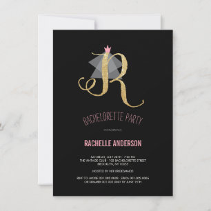 Monogram Gold Glitter Bachelorette Party Invite