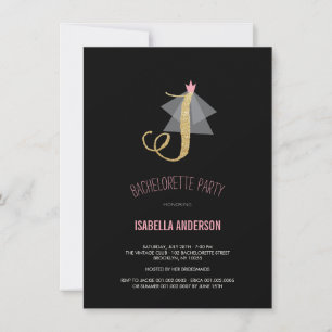 Monogram Gold Glitter Bachelorette Party Invite