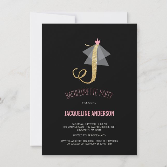 Monogram Gold Glitter Bachelorette Party Invite (Front)