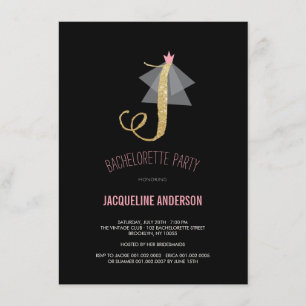 Monogram Gold Glitter Bachelorette Party Invite