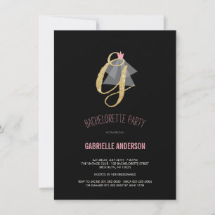 Monogram Gold Glitter Bachelorette Party Invite