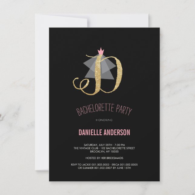Monogram Gold Glitter Bachelorette Party Invite (Front)