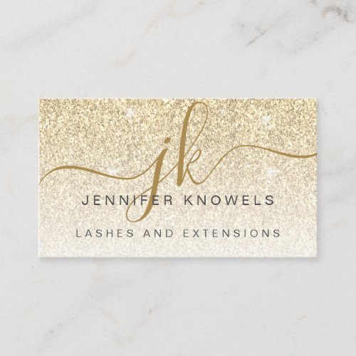 Monogram Gold Glitter Glam Lashes  Business Card