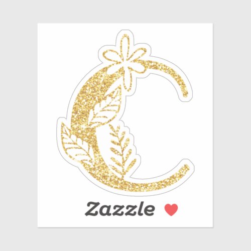 Monogram Gold Glitter Initial C Floral Vinyl Sticker