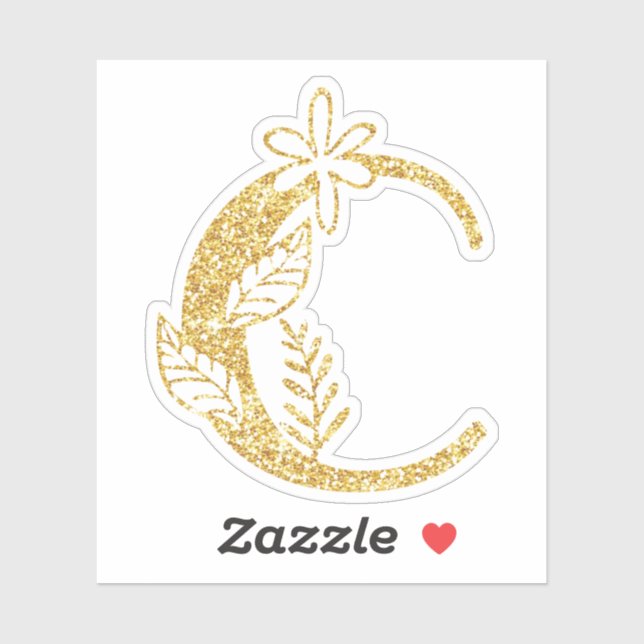 Monogram Gold Glitter Initial C Floral Vinyl Sticker (Sheet)