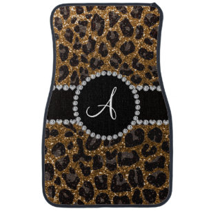 Monogram gold glitter leopard car floor mat