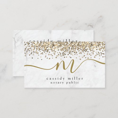 Monogram Gold Glitter Marble Notary Public Business Card