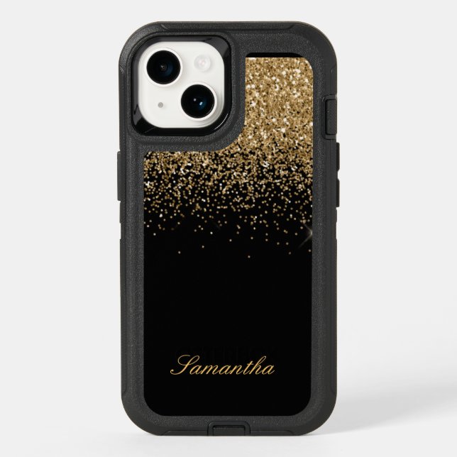 Monogram, Gold Glitter OtterBox iPhone 14 Case (Back)