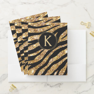 Monogram Gold Glitter Pocket Folder