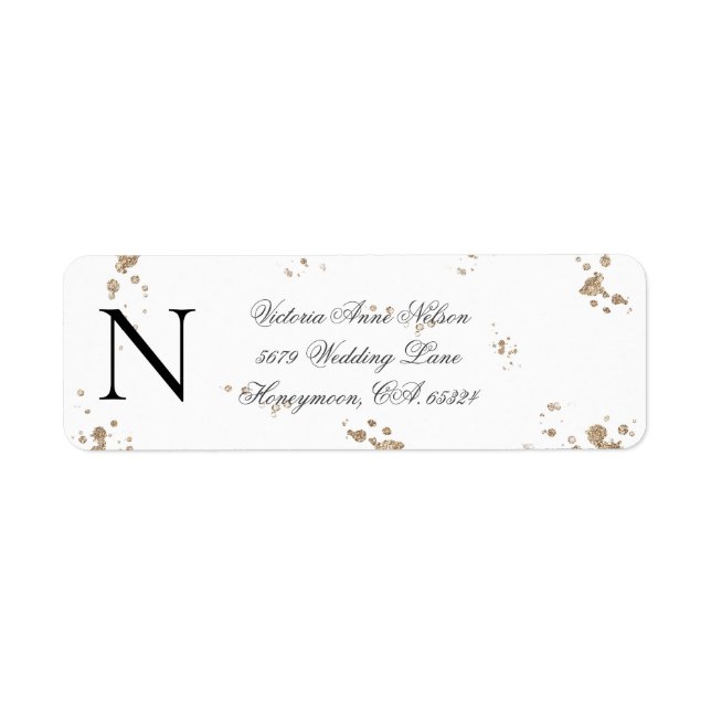 Monogram Gold Glitter Return Address  Label (Front)