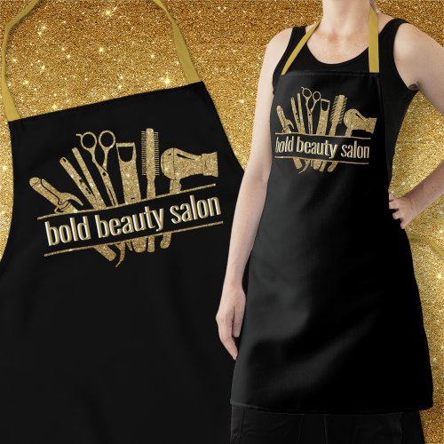 Monogram Gold Glitter Salon Tool Hairstylist Black Apron