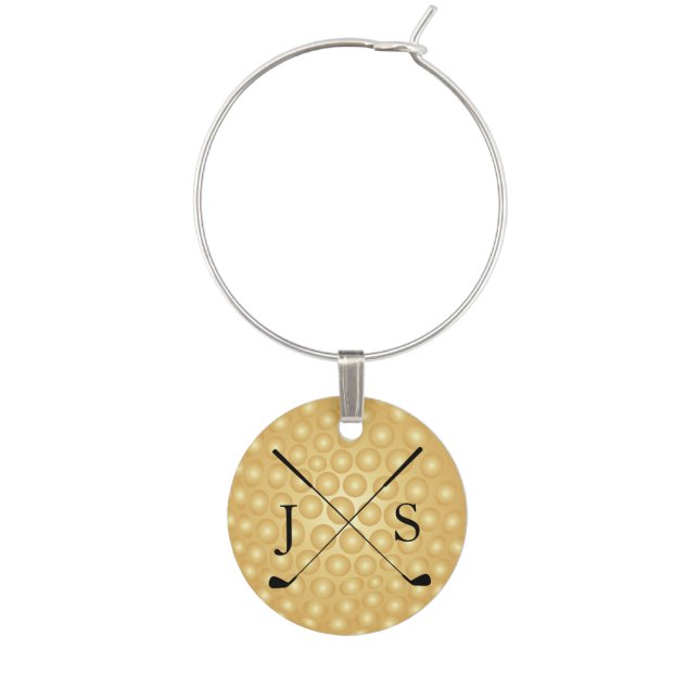 Monogram Gold Golf Ball Wine Charm (Front)
