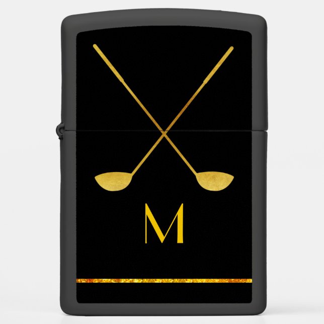 Monogram Gold Golf Clubs Zippo Lighter (Front)