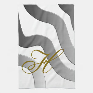 Monogram gold gradient gray white line abstract kitchen towel