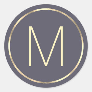 Monogram Gold Gray Classic Round Sticker