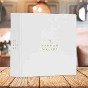 Monogram Gold Gray   Minimalist Elegant Modern 3 Ring Binder