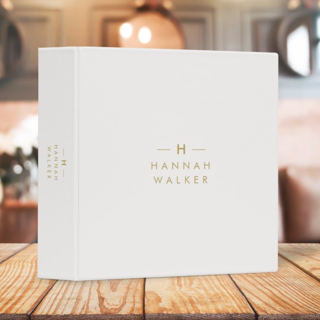 Monogram Gold Gray | Minimalist Elegant Modern 3 Ring Binder (Creator Uploaded)